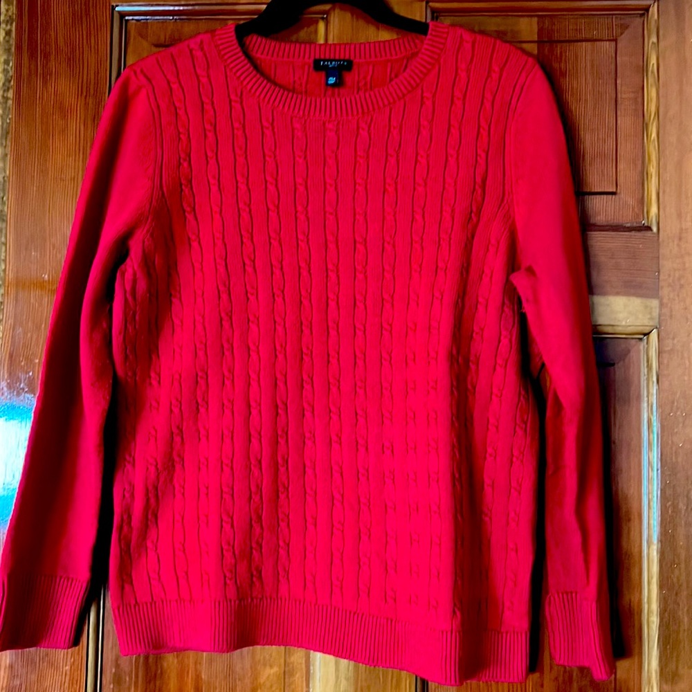 Talbots XLP Cable Knit Crewneck Sweater - Red